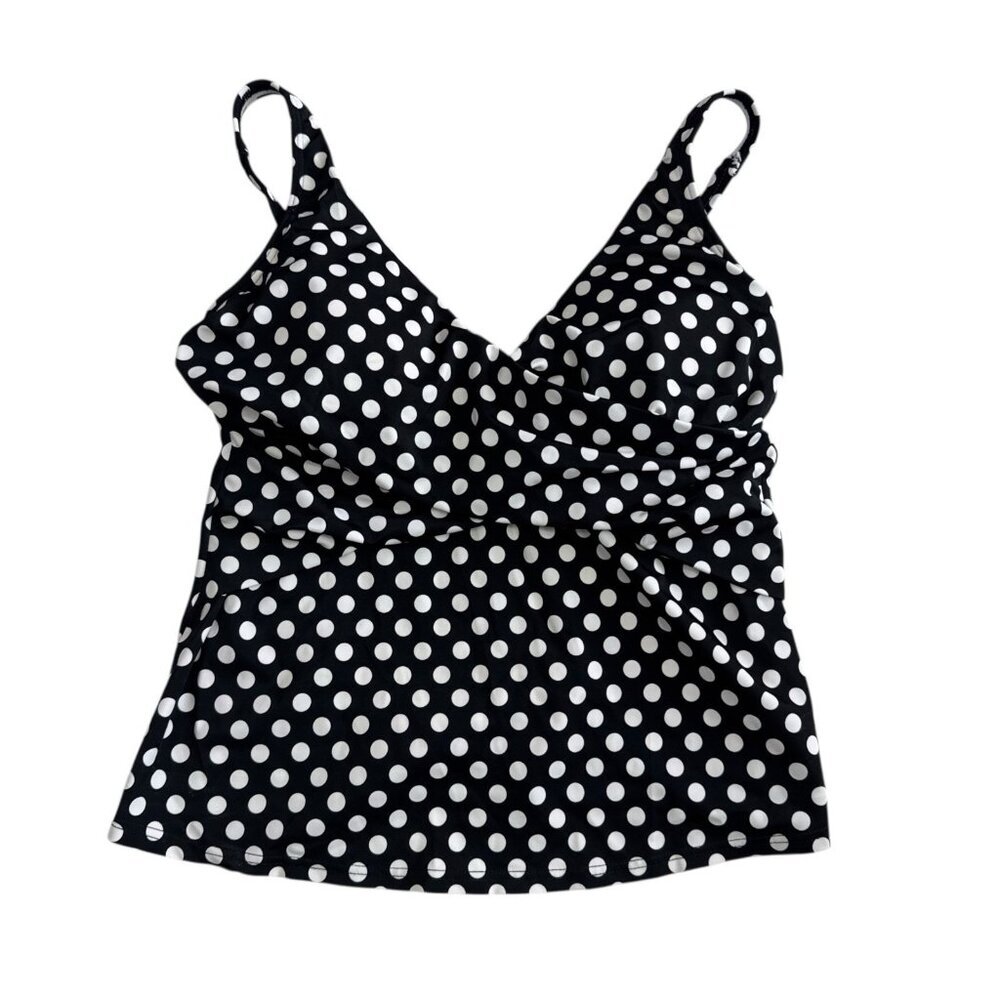 Venus Women's 12 Crossover Tankini Top Only Black White Polkadot EUC